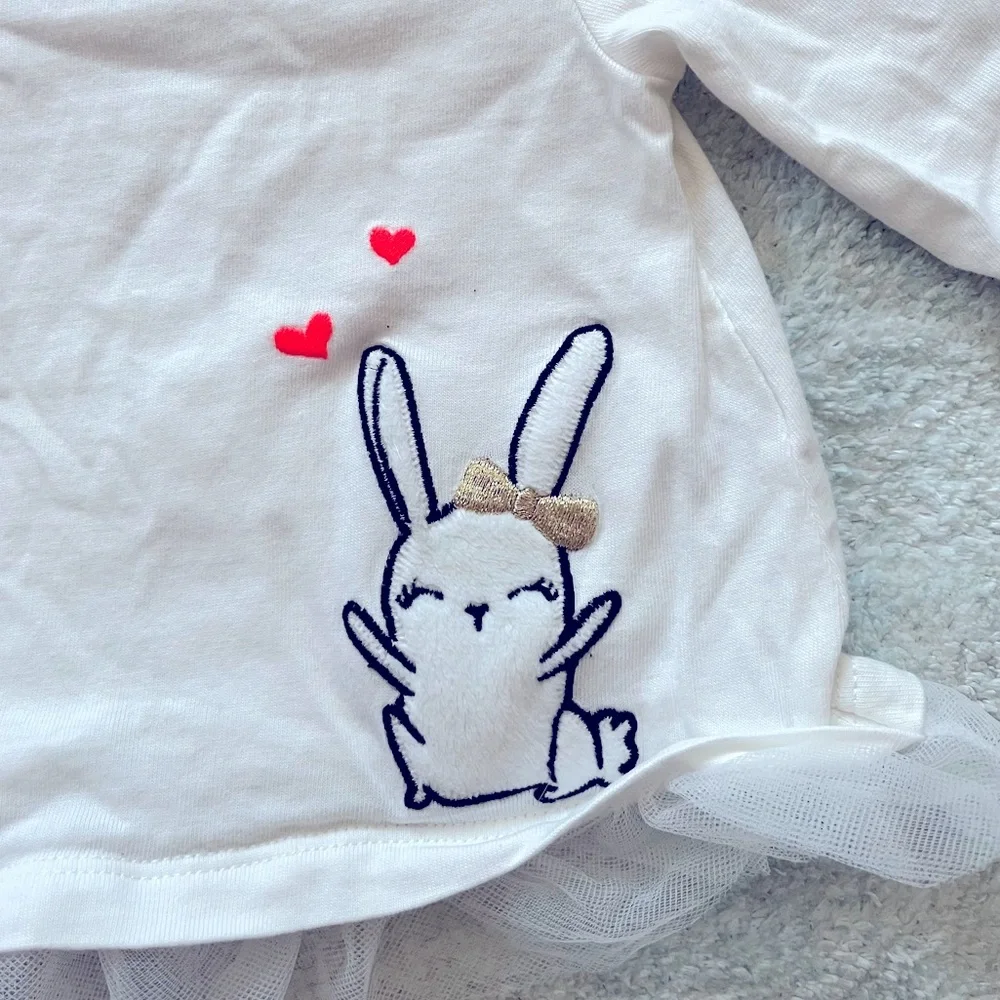 Gymboree Baby White Top with Embroidered Bunny and Tulle Hem - Size 6-12 mos